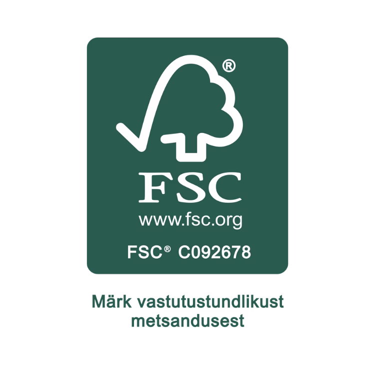 valge fsc sertifikaat logo rohelisel taustal